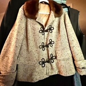 ⭐ Vintage 1948–1952 Custom Tweed Swing Coat w/ Genuine Mink Collar — Pristine
